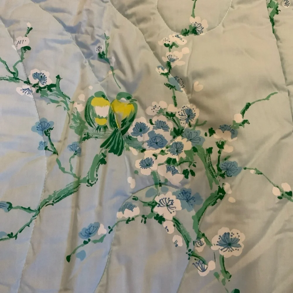 Vintage Springmaid Quilted Comforter Blue Love Birds 76 X 86 NOS USA